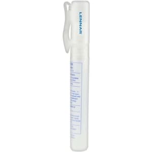 A 10ml sanitiser spray in a transparent white bottle with a clip, featuring blue branding.
