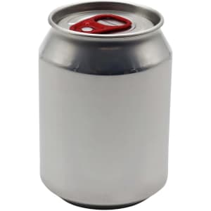 A silver can candle with a red pull tab, designed to resemble a beverage can.