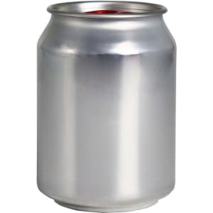 A silver can candle with a metallic finish, featuring a smooth surface and no labels.