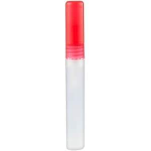 A clear 10ml sanitiser spray bottle with a red cap. The bottle has a minimalist design and features a logo.