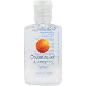 A clear, 30ml hand sanitiser gel with 75% ethyl-alcohol and a logo. The bottle features an orange circle design.