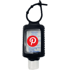 A 60ml hand sanitiser gel in a black silicone soft travel sleeve with a branding logo.