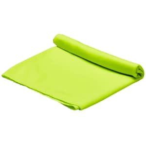 A rolled green cooling towel with a soft texture, suitable for leisure and outdoor activities.
