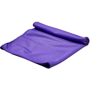 A purple cooling towel with a rolled edge, designed for leisure and outdoor activities. It features a logo.