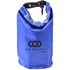 A blue 2.5L dry bag with a black logo, featuring a secure closure and adjustable strap.