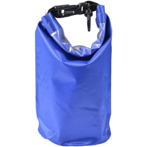 A blue 2.5L dry bag with a roll-top closure and a clip fastener. It features a mesh texture and has a logo.