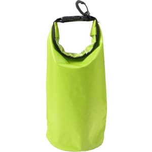 A bright green 2.5L dry bag with a handle clip, featuring a waterproof design and a roll-top closure.