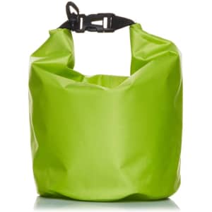 A bright green 5L dry bag with a secure buckle closure and a glossy finish. It features a logo on the surface.