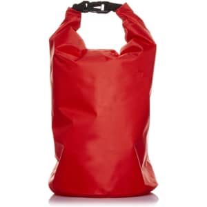 A red 10L dry bag with a roll-top closure and adjustable buckle strap, designed for waterproof storage.