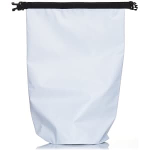 A white 10L dry bag with a black zip closure and a logo on the front.