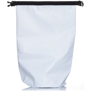 A 10L dry bag in light blue, featuring a black zip closure and branding on the front.