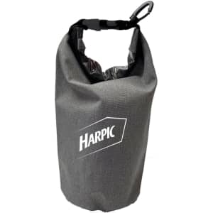 A grey 2.5L dry bag with a sturdy handle and a logo. Ideal for keeping items dry and secure.