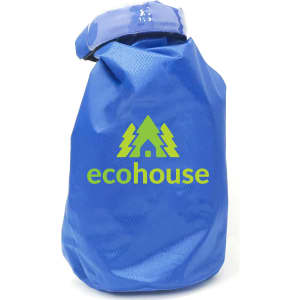 A blue 2.5L dry bag features a fold-top closure and a logo on the front. Ideal for keeping contents dry.