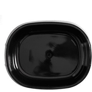 A black rectangular lunch box with a smooth interior and rounded edges, featuring a subtle logo.