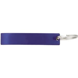 A drink bottle opener in purple, featuring a simple design and attached to a metal keyring.