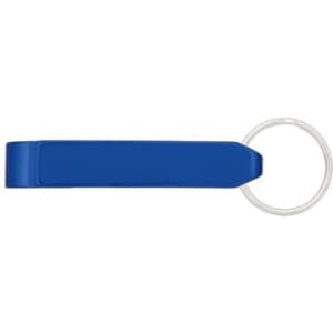 A drink bottle opener in blue, featuring a keyring attachment and a simple design.
