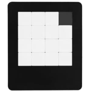 A classic puzzle game featuring a black frame with a grid of white tiles, one tile is missing in the corner.
