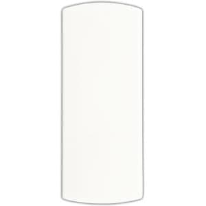 A white bandage dispenser with a curved top and a simple design. It features a branding logo.