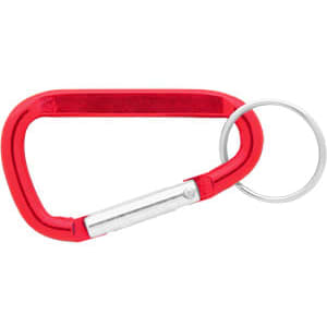 A red 60mm carabiner with a silver keyring attachment, featuring a simple design and a branding logo.
