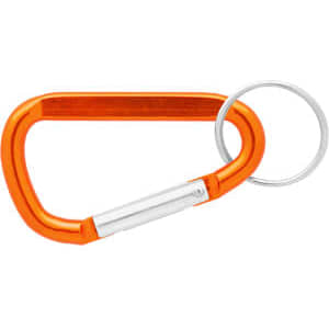 An orange 60mm carabiner with a silver keyring attachment. It features a sleek, lightweight design.