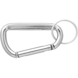A silver 60mm carabiner with a keyring attachment, featuring a sleek design and a rounded shape.