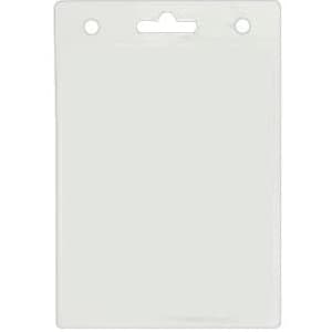 A clear plastic badge holder with two top holes for attachment, measuring 110mm W x 160mm H.