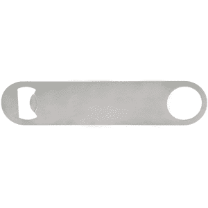 A stainless steel bottle opener in a sleek, minimal design featuring a bottle cap remover and a circular handle.