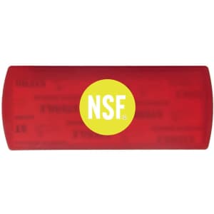 A red bandage dispenser with a circular logo, featuring a smooth, sleek design.