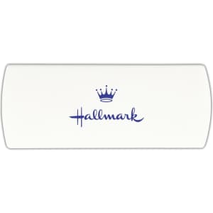 A white bandage dispenser with a blue logo featuring a crown and the word "Hallmark".
