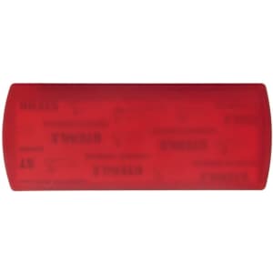 A red bandage dispenser with a smooth surface and a logo. Compact design for easy storage.