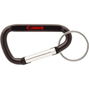 A black 60mm carabiner with a silver clip and a keyring attachment, featuring a logo in red.