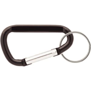 A black 60mm carabiner with a metal keyring attachment and a silver hinge mechanism.