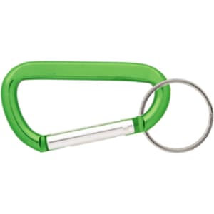 A green 60mm carabiner with a silver keyring attachment. It features a simple, curved design.