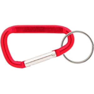 A red 60mm carabiner with a silver keyring attachment. It has a sleek, lightweight design and includes a logo.