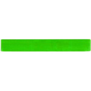 A reflective slap wristband in bright green, featuring a textured pattern. It has a logo on one side.