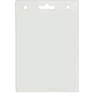 A clear plastic badge holder measuring 110mm W x 160mm H with a slot for attachment at the top.