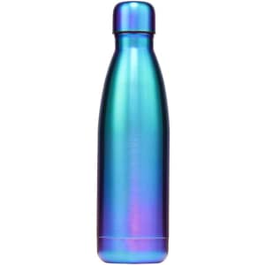A drink bottle in iridescent blue and purple shades, featuring a sleek design and a screw-top lid.