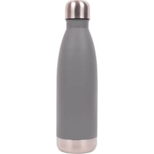 A drink bottle in grey with a stainless steel base and cap, featuring a sleek, modern design.