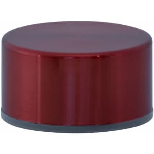 A drink bottle lid in a glossy red finish, with a black base, featuring a sleek, rounded design.