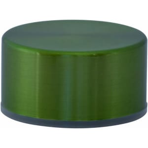 A drink bottle cap in a metallic green finish, featuring a sleek and simple design.