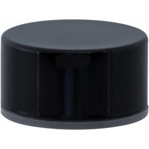 A drink bottle cap in black, featuring a smooth, rounded design. The cap is designed for secure closure.