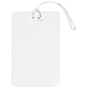 A clear, rectangular luggage tag with a loop attachment, featuring a blank surface for custom imprints.