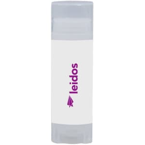 Coconut lip balm in a clear tube with a white label and purple branding.