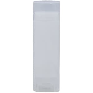 A clear tube of lip balm in a cylindrical shape with a twist-up base. The container is simple and unbranded.