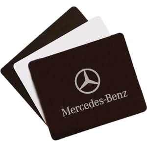 A set of three deluxe mouse mats in black, white, and featuring a logo on the black mat.