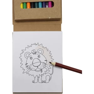 A notepad set featuring a lion illustration and a coloured pencil set, housed in a kraft paper cover.