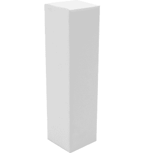 A drink bottle in a tall white box, featuring a plain design with a blank surface.