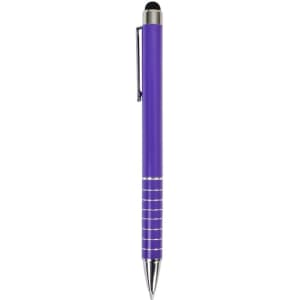 A purple stylus pen with a silver clip and grip section, featuring a touch tip on the end.