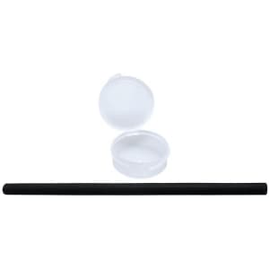 A black reusable silicone straw with a white carrying case. The straw is straight and features a smooth finish.