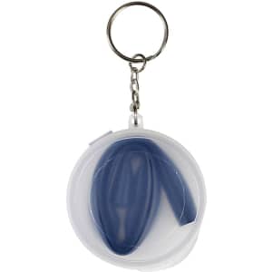 A keychain featuring a compact case containing a blue reusable silicone straw. The case is clear with a keyring attachment.
